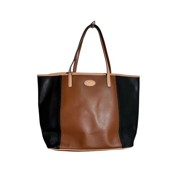 Coach Studded Shoulder Tote Bag Black Camel Colorblock Work Office Gently Used - Picture 1 of 8